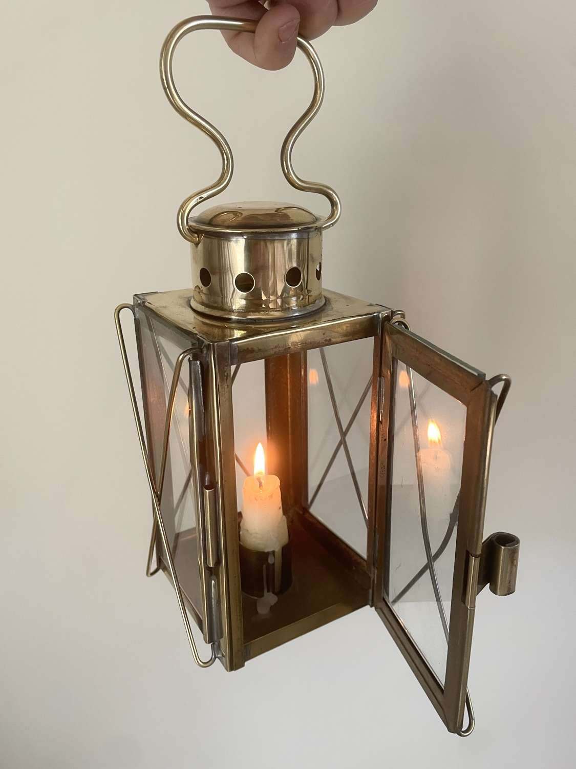 Antique brass candle lantern with vintage finish